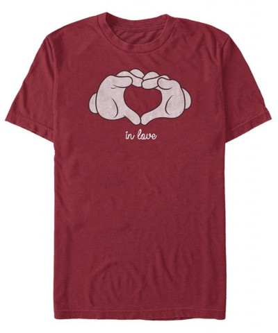 Men's Mickey Classic Glove Heart Short Sleeve T-shirt Red $17.84 T-Shirts