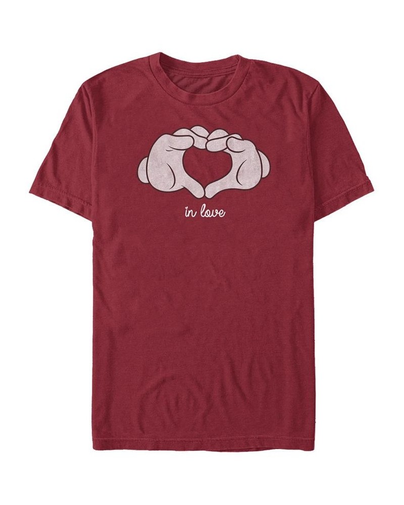 Men's Mickey Classic Glove Heart Short Sleeve T-shirt Red $17.84 T-Shirts