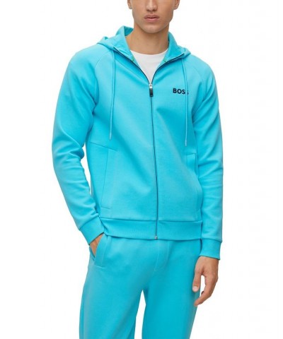 BOSS Men's Contrast Logo Zip-Up Hoodie Blue $85.68 Sweatshirt