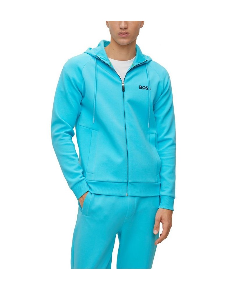 BOSS Men's Contrast Logo Zip-Up Hoodie Blue $85.68 Sweatshirt