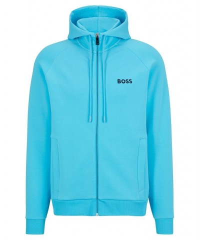 BOSS Men's Contrast Logo Zip-Up Hoodie Blue $85.68 Sweatshirt