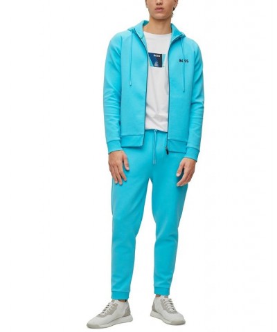 BOSS Men's Contrast Logo Zip-Up Hoodie Blue $85.68 Sweatshirt