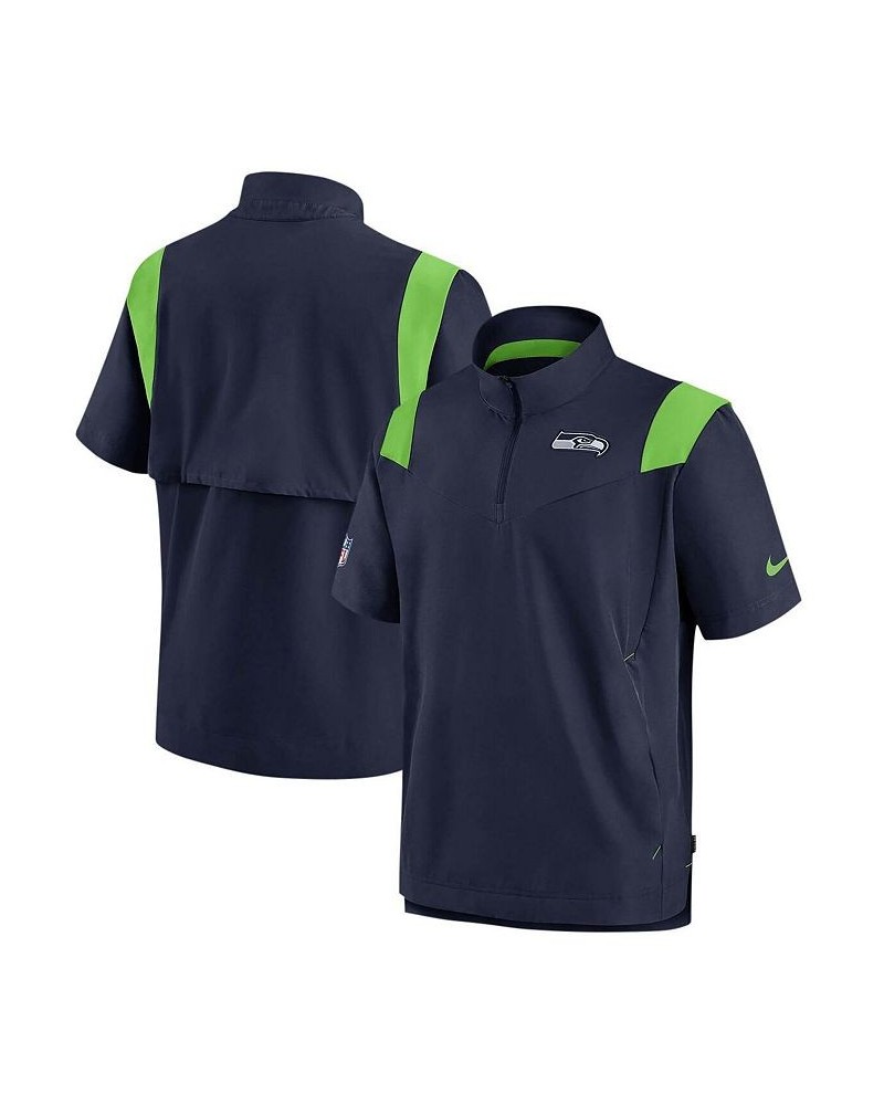 Men's College Navy Seattle Seahawks Sideline Coaches Short Sleeve Quarter-Zip Jacket $40.00 Jackets