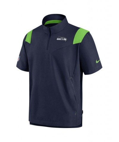 Men's College Navy Seattle Seahawks Sideline Coaches Short Sleeve Quarter-Zip Jacket $40.00 Jackets