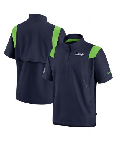 Men's College Navy Seattle Seahawks Sideline Coaches Short Sleeve Quarter-Zip Jacket $40.00 Jackets