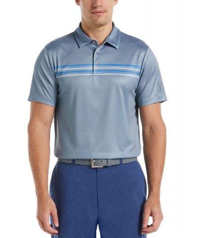 Men's Chest Stripe Short Sleeve Golf Polo Gray $14.88 Polo Shirts