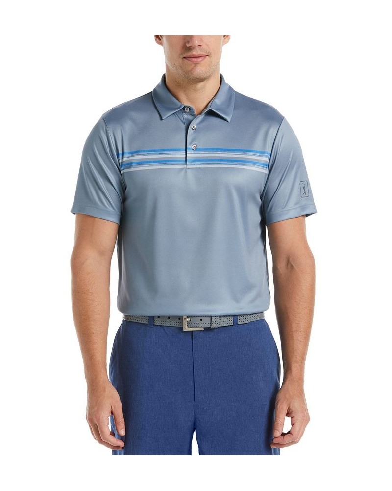 Men's Chest Stripe Short Sleeve Golf Polo Gray $14.88 Polo Shirts