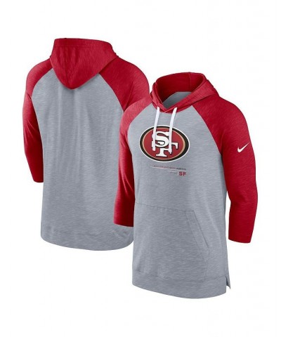 Men's Heather Gray, Heather Scarlet San Francisco 49ers Raglan 3/4-Sleeve Pullover Hoodie $31.50 Sweatshirt