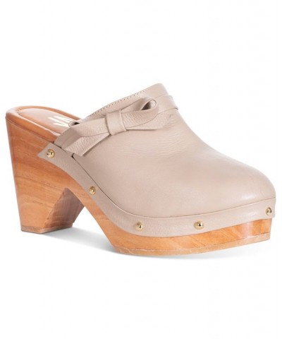 Women's Daily Bow Wood Platform Clogs Tan/Beige $56.76 Shoes