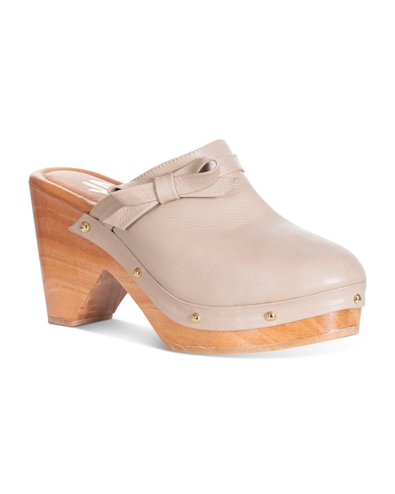 Women's Daily Bow Wood Platform Clogs Tan/Beige $56.76 Shoes