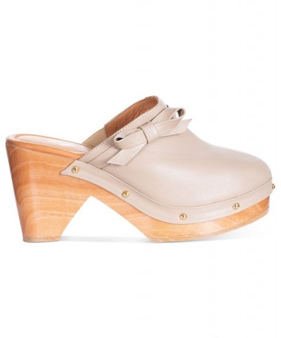 Women's Daily Bow Wood Platform Clogs Tan/Beige $56.76 Shoes