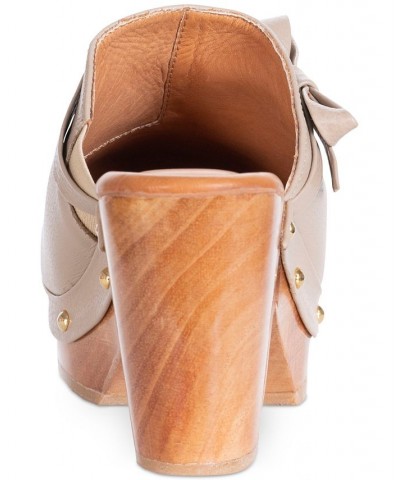 Women's Daily Bow Wood Platform Clogs Tan/Beige $56.76 Shoes