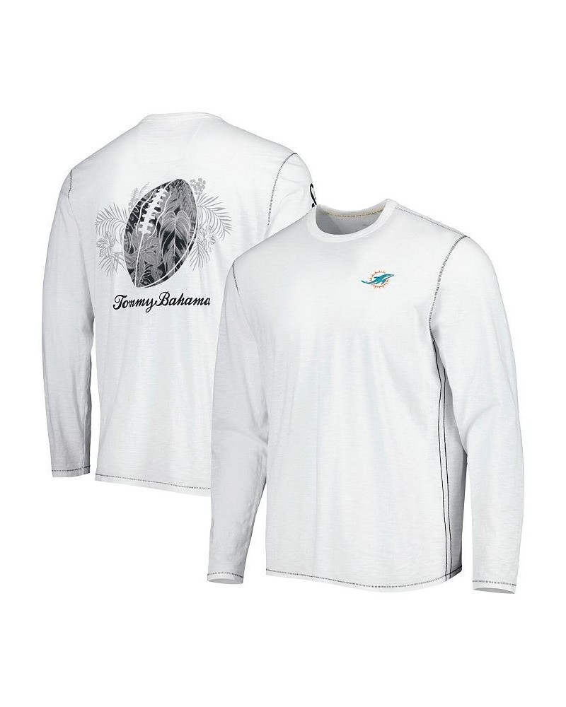 Men's White Miami Dolphins Laces Out Billboard Long Sleeve T-shirt $44.40 T-Shirts