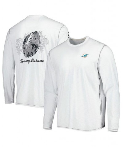 Men's White Miami Dolphins Laces Out Billboard Long Sleeve T-shirt $44.40 T-Shirts