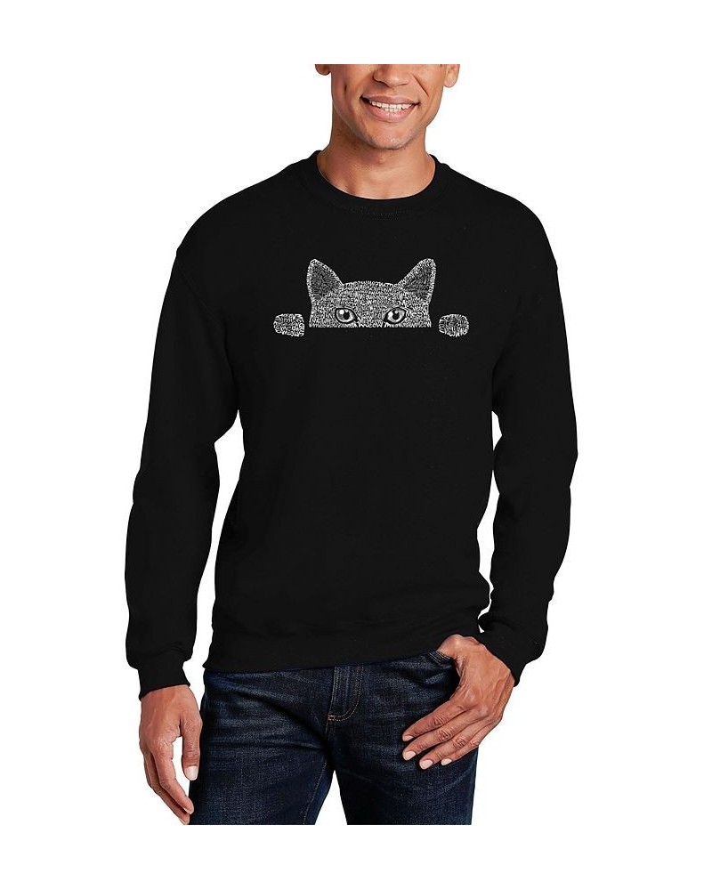 Men's Peeking Cat Word Art Crewneck Sweatshirt Black $28.99 Sweatshirt