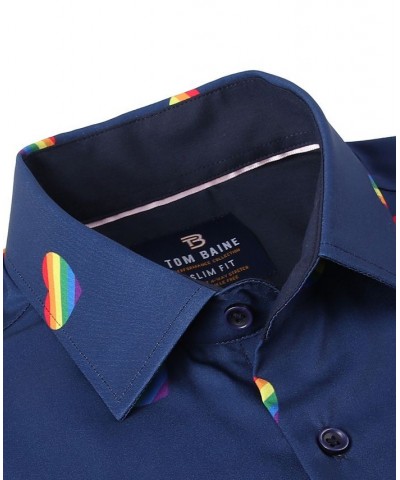 Men's Slim Fit Pride Performance Novelty Button Down Dress Shirt Blue $22.50 Dress Shirts