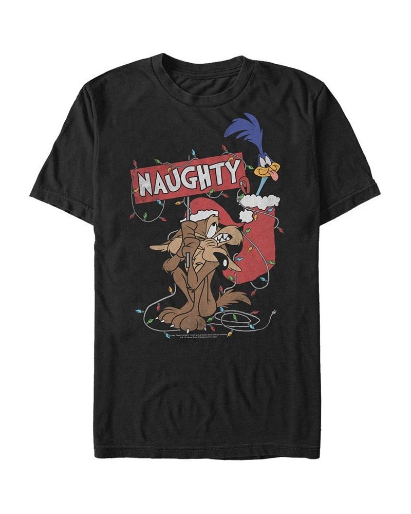 Men's Looney Tunes Christmas Stocking Short Sleeve T-shirt Black $16.10 T-Shirts