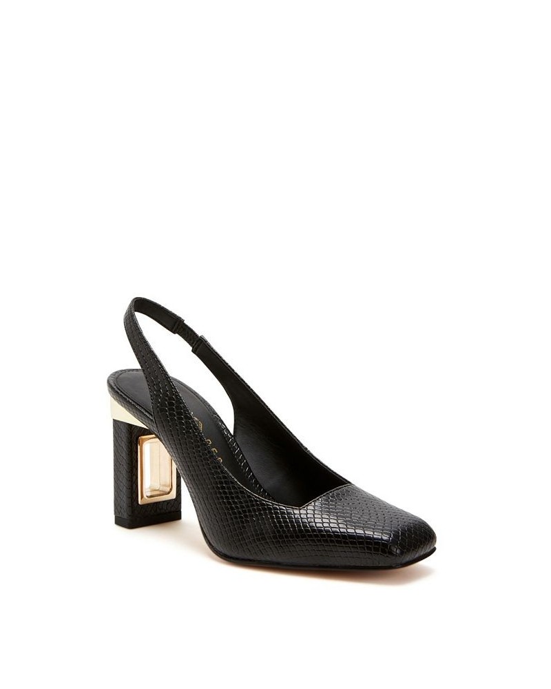 Women's The Hollow Heel Sling Back Pumps Black $51.60 Shoes