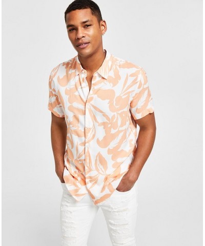 Men's Short-Sleeve Tropical-Print Shirt Retro Palm Peach $40.05 Shirts