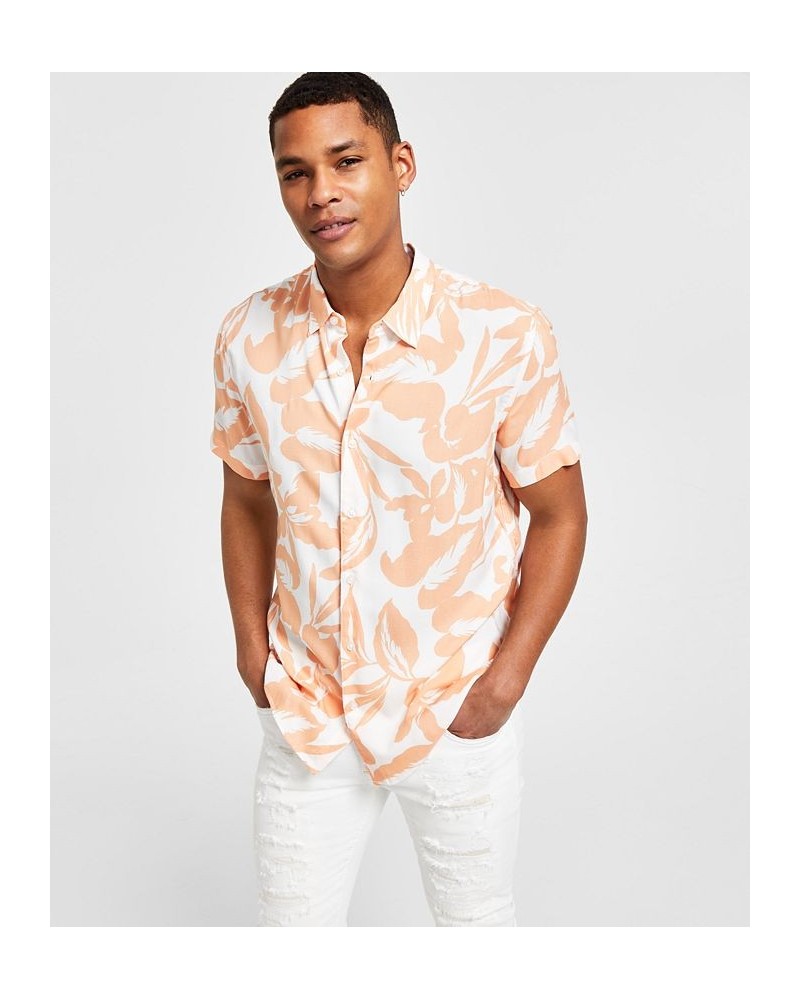 Men's Short-Sleeve Tropical-Print Shirt Retro Palm Peach $40.05 Shirts