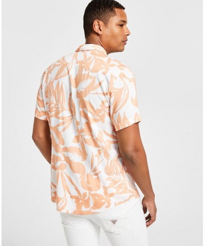 Men's Short-Sleeve Tropical-Print Shirt Retro Palm Peach $40.05 Shirts