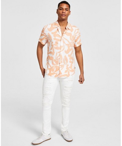 Men's Short-Sleeve Tropical-Print Shirt Retro Palm Peach $40.05 Shirts