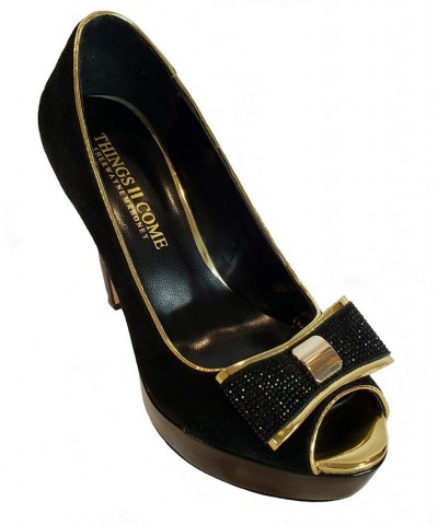 Women's Madison Luxurious Crystal Double Bow Platform High Heel Pumps Black $85.50 Shoes