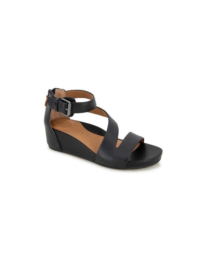 Women's Gwen Platform Wedge Sandals Black $50.70 Shoes