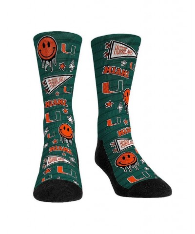 Men's and Women's Socks Miami Hurricanes Smiley Stickers Crew Socks $13.20 Socks