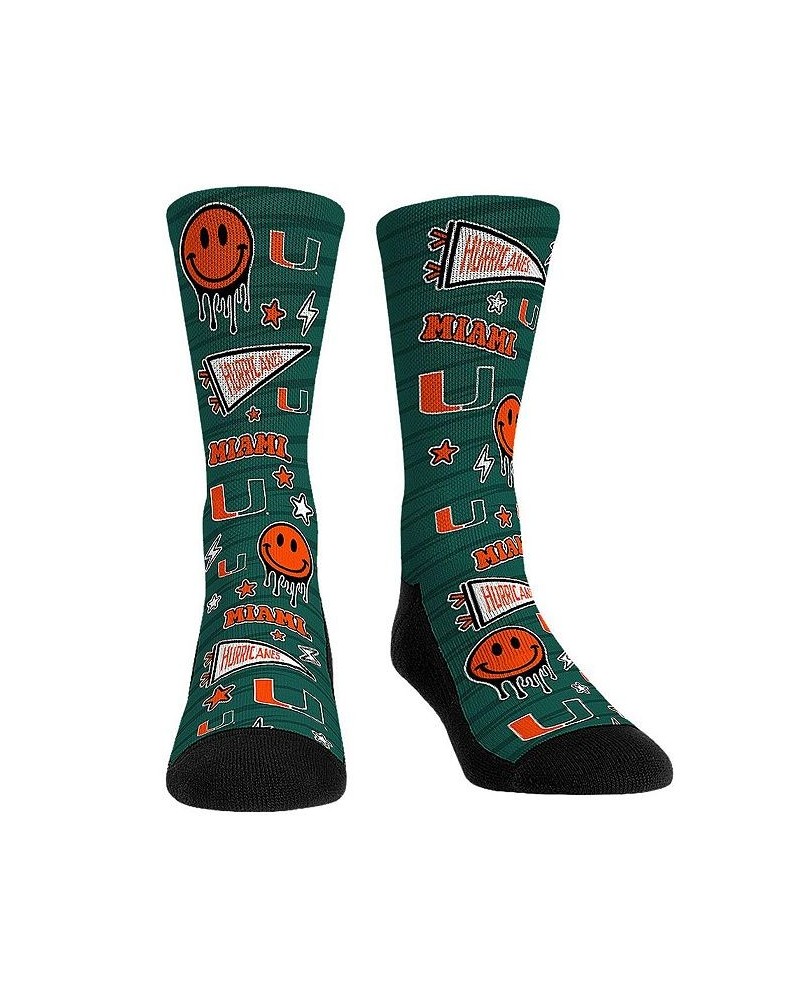 Men's and Women's Socks Miami Hurricanes Smiley Stickers Crew Socks $13.20 Socks