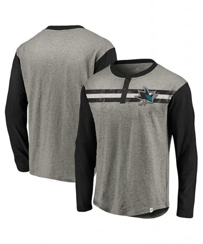 Men's Heather Gray, Black San Jose Sharks True Classics Retro Stripe Long Sleeve Henley T-shirt $22.09 T-Shirts