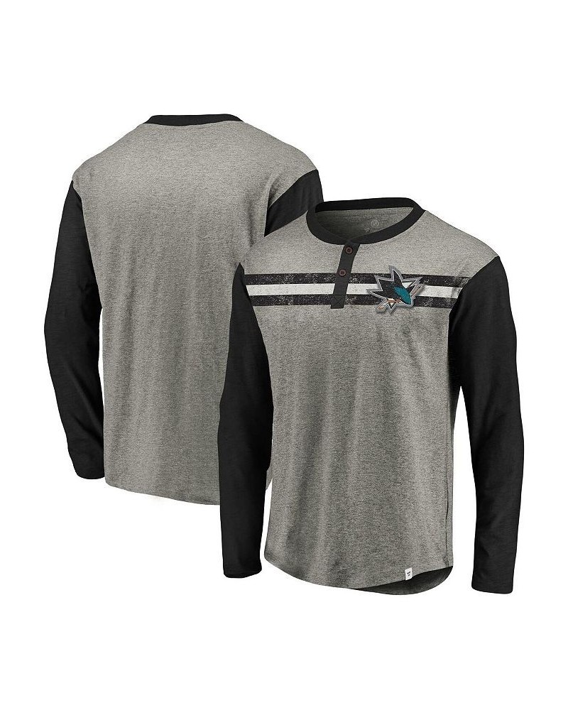 Men's Heather Gray, Black San Jose Sharks True Classics Retro Stripe Long Sleeve Henley T-shirt $22.09 T-Shirts