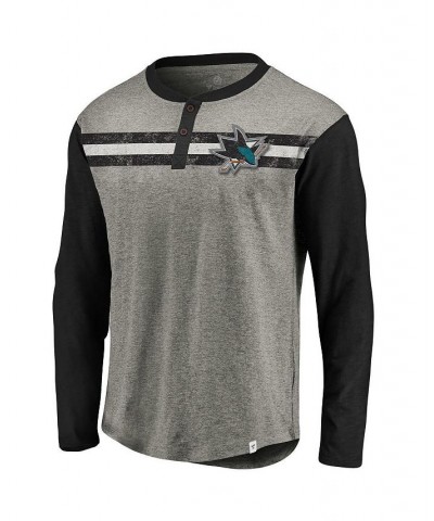 Men's Heather Gray, Black San Jose Sharks True Classics Retro Stripe Long Sleeve Henley T-shirt $22.09 T-Shirts