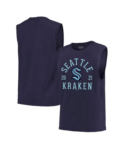 Men's Threads Deep Sea Blue Seattle Kraken Softhand Muscle Tank Top $18.35 T-Shirts