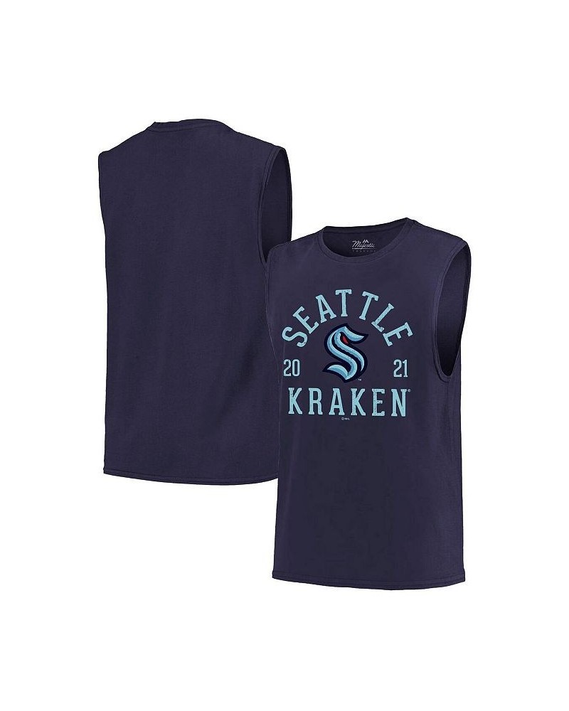 Men's Threads Deep Sea Blue Seattle Kraken Softhand Muscle Tank Top $18.35 T-Shirts