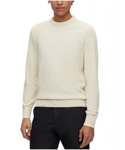 BOSS Men's Crew-Neck Structured Cotton Stripe Details Sweater White $84.60 Sweaters