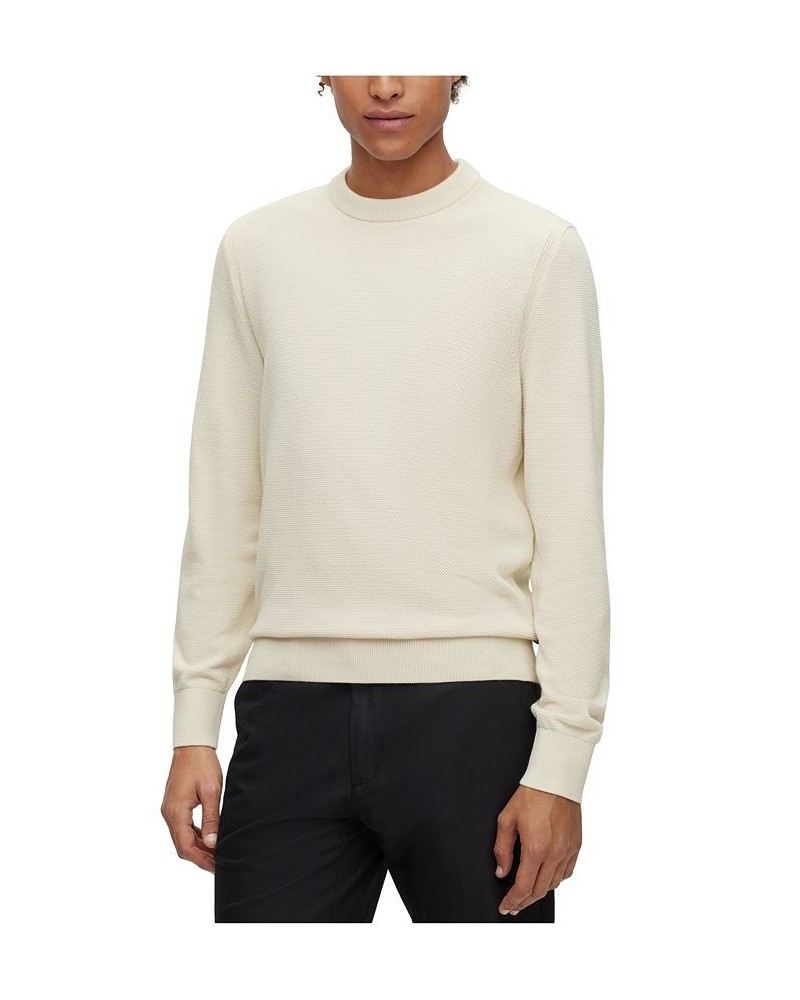 BOSS Men's Crew-Neck Structured Cotton Stripe Details Sweater White $84.60 Sweaters