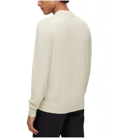 BOSS Men's Crew-Neck Structured Cotton Stripe Details Sweater White $84.60 Sweaters