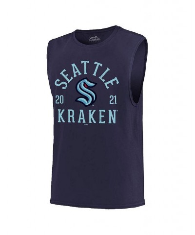 Men's Threads Deep Sea Blue Seattle Kraken Softhand Muscle Tank Top $18.35 T-Shirts