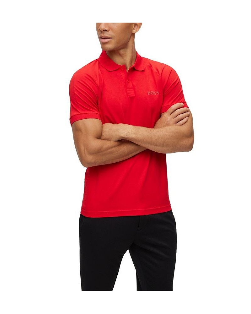 BOSS Men's Rhinestone Details Stretch-Cotton Slim-Fit Polo Shirt Red $40.96 Polo Shirts