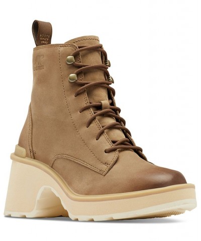 Women's Hi-Line Lace-Up Lug Combat Boots Tan/Beige $41.77 Shoes