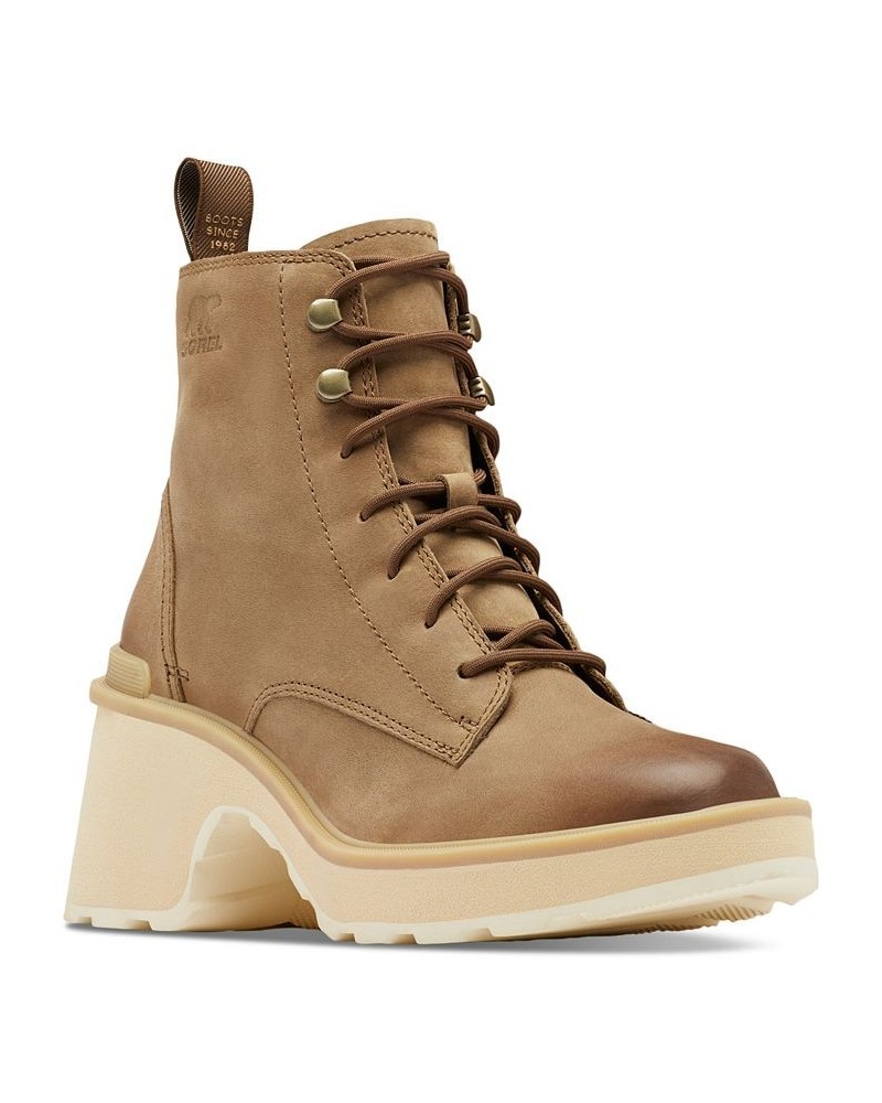 Women's Hi-Line Lace-Up Lug Combat Boots Tan/Beige $41.77 Shoes