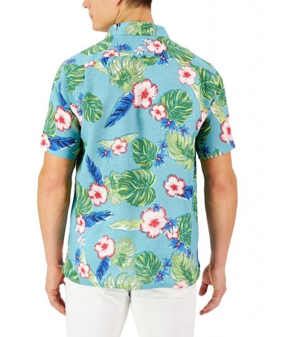 Men's Short-Sleeve Tropical 100% Linen Shirt Blue $17.28 Shirts