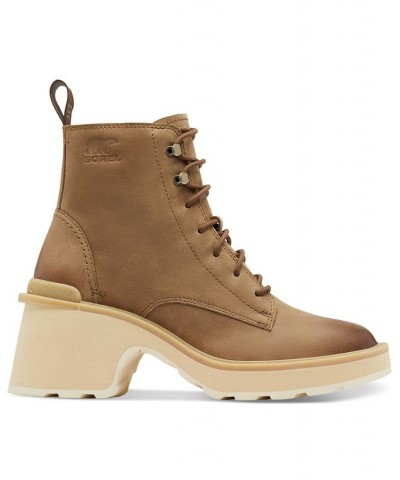 Women's Hi-Line Lace-Up Lug Combat Boots Tan/Beige $41.77 Shoes