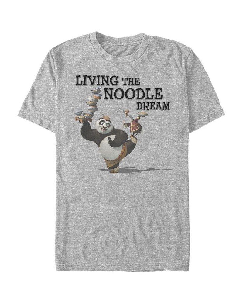 Kung Fu Panda Men's Po Living The Noodle Dream Short Sleeve T-Shirt Gray $16.10 T-Shirts