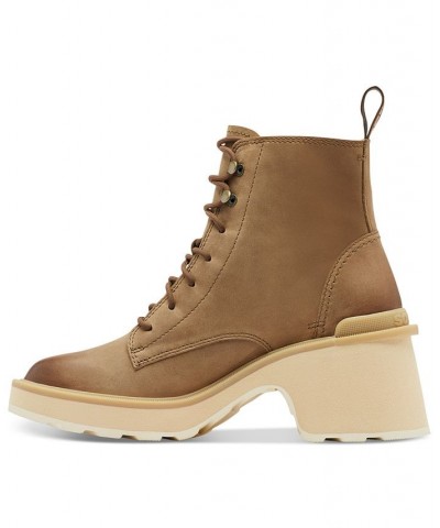 Women's Hi-Line Lace-Up Lug Combat Boots Tan/Beige $41.77 Shoes