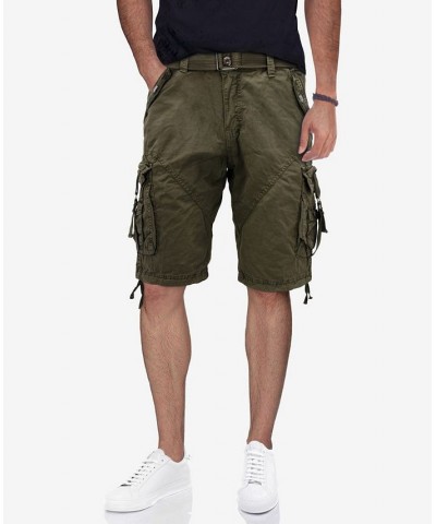 Men's Belted Twill Tape Detail Cargo Short Green $20.43 Shorts