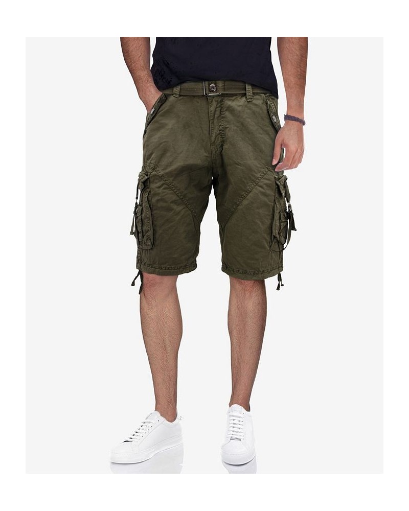 Men's Belted Twill Tape Detail Cargo Short Green $20.43 Shorts