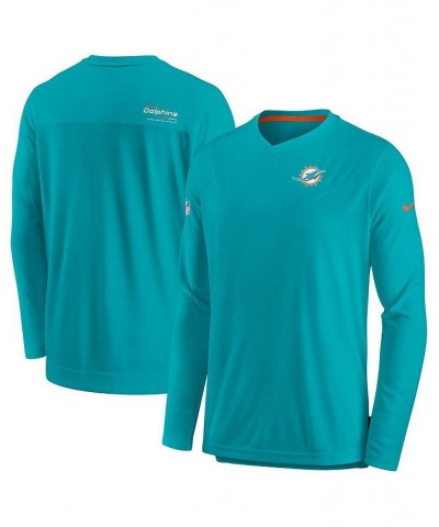 Men's Aqua Miami Dolphins 2022 Sideline Coach Chevron Lock Up Performance Long Sleeve T-shirt $26.95 T-Shirts