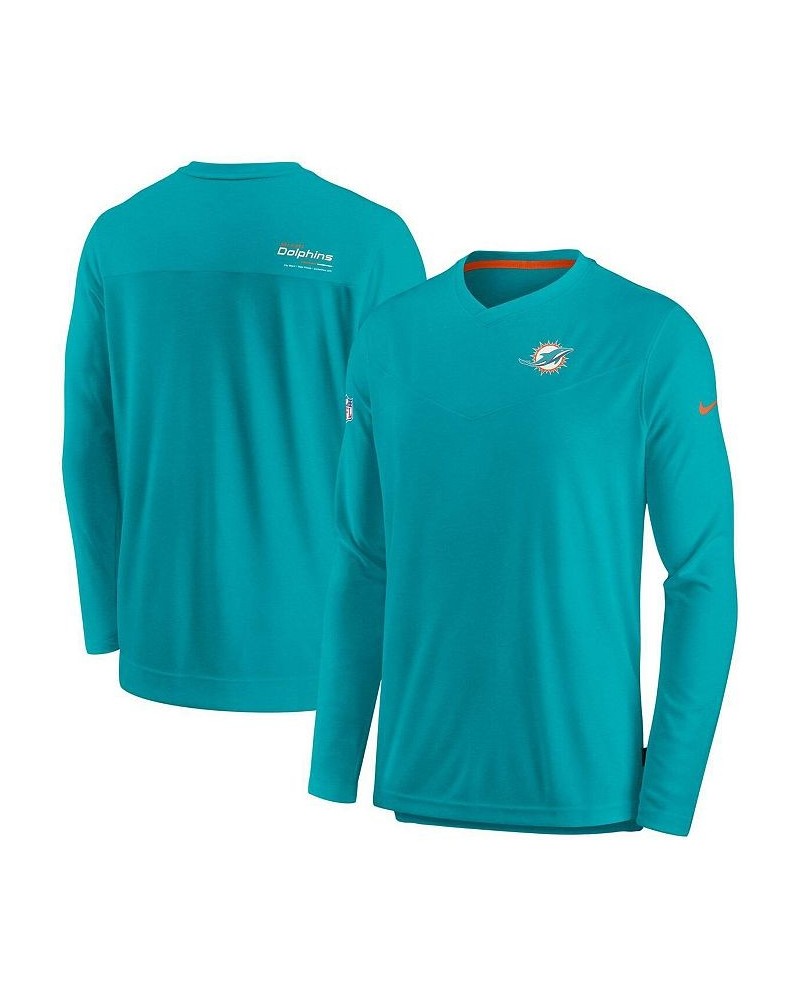 Men's Aqua Miami Dolphins 2022 Sideline Coach Chevron Lock Up Performance Long Sleeve T-shirt $26.95 T-Shirts